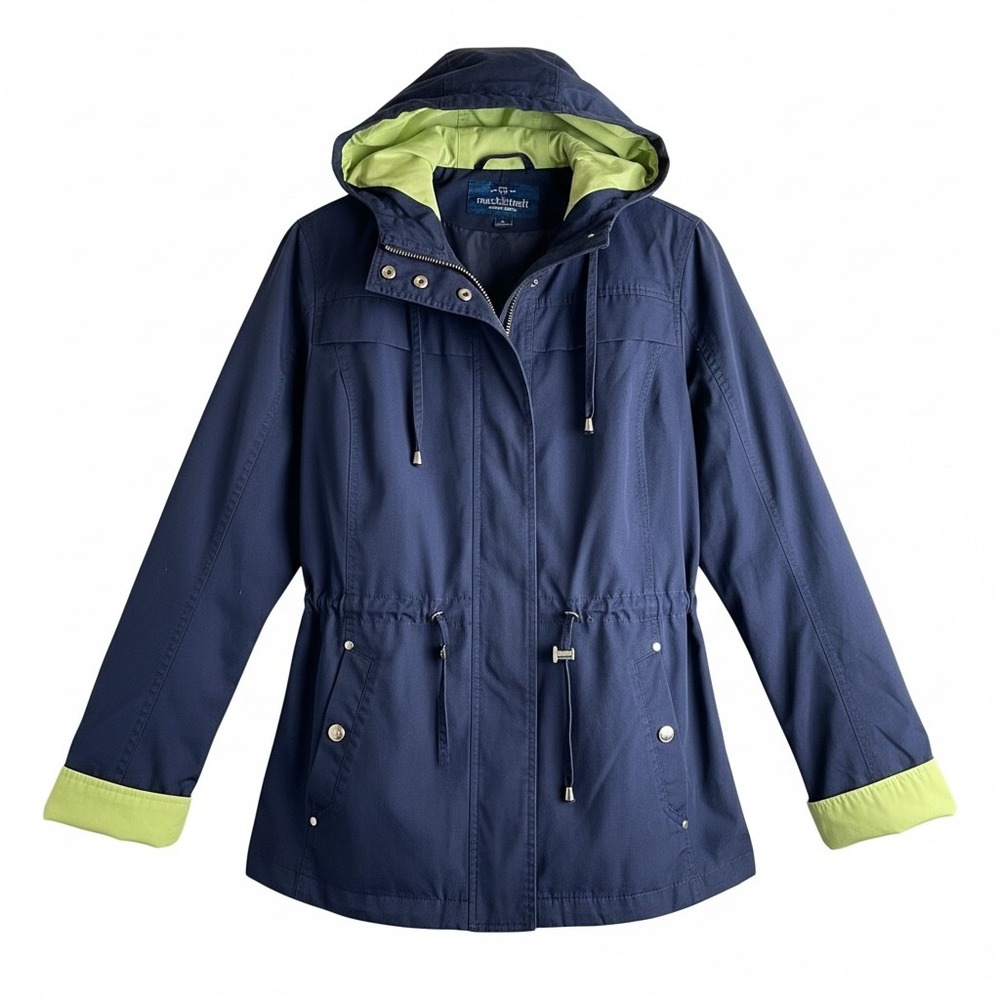 Mackintosh New England Navy Hooded Anorak‎ Jacket with Lime Green Trim Size L